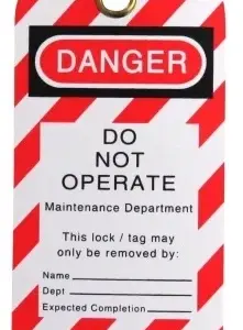 Danger Do Not Operate Maintenance department lock out tag