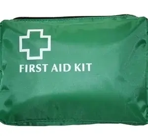 Green First Aid Bag No Handles 2 fold-out compartments.