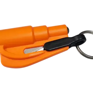 Res-Q-Key Escape Tool Spring Loaded Window Breaking Punch and Belt Cutting Device Hi Viz Orange for easy location