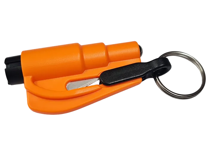 Res-Q-Key Escape Tool Spring Loaded Window Breaking Punch and Belt Cutting Device Hi Viz Orange for easy location
